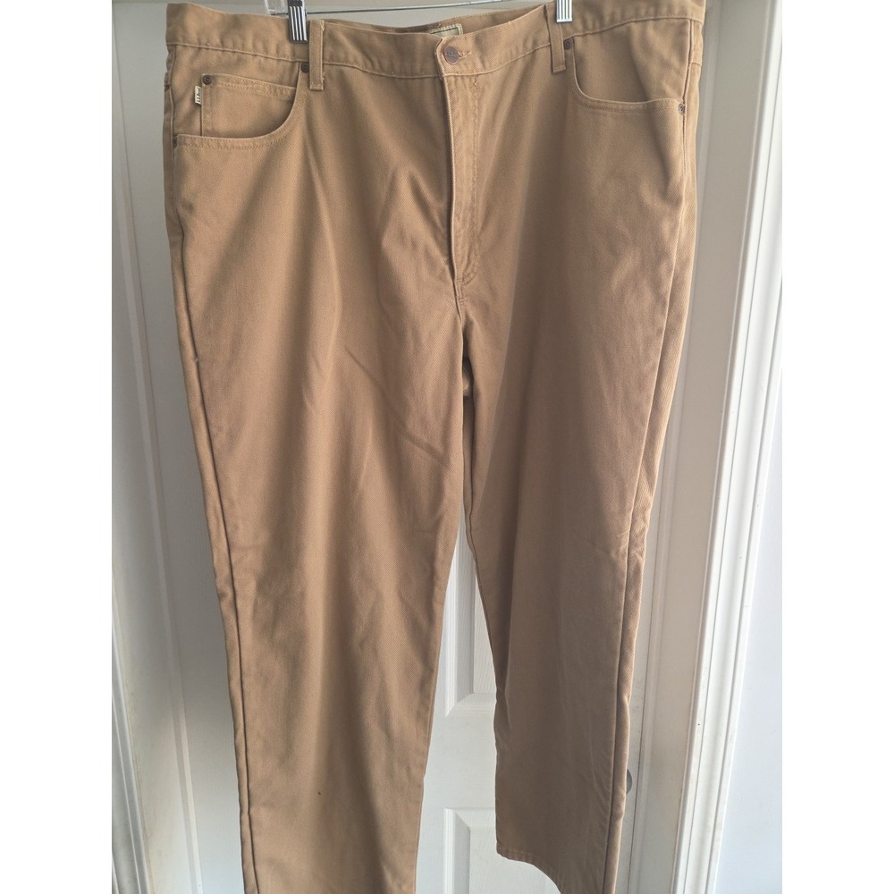 LL BEAN MENS‎ FLANNEL LINED KHAKI PANTS 46x32 TAN VGC